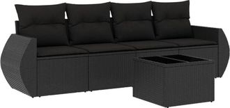 vidaXL Vidaxl - Set De Muebles De Jard&iacute;n 5 Pzas Y Cojines Rat&aacute;n Sint&eacute;tico Negro
