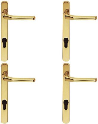 Loops 4x Straight Lever Door Handle on Lock Backplate Polished Brass 208mm X 25mm