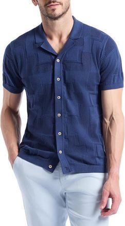 Robert Graham Drayford Short Sleeve Sweater in Navy at Nordstrom, Size Xxx-Large