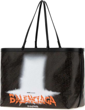 Balenciaga Womens Printed Canvas Select Shopping Bag Black-L Door Orange Borse A Mano Black/l