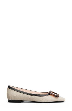 Roger Vivier Gommettine Pointed Toe Ballet Flat in Daino/Nero at Nordstrom, Size 10.5Us