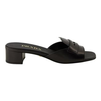Prada Leren Mules - Dames - Muiltjes - Zwart - 38 1/2 EU - Leer - Schoenen