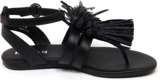 Hogan Valencia Sandal Schoen Raffia Nappa - Dames - Sandalen - Zwart - 36 EU - Schoenen