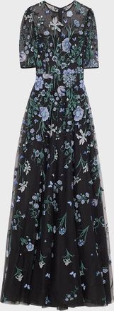 Teri Jon Embroidered A-Line Tulle Gown