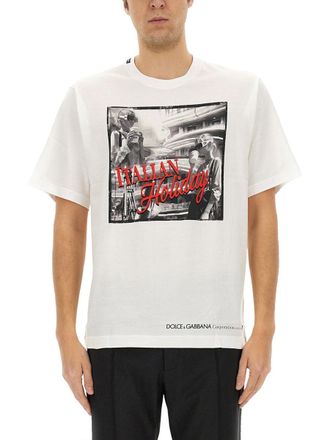 Dolce & Gabbana Cotton T-Shirt With Italian Holiday Print