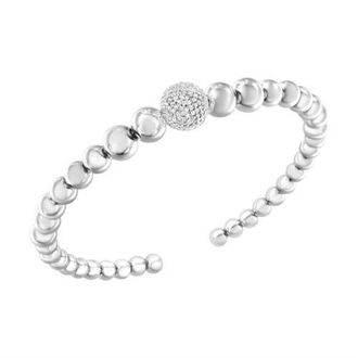 House of Brilliance Silver 1/6 Cttw Diamond Rondelle Graduated Ball Bead Cuff Bangle Bracelet in White at Nordstrom