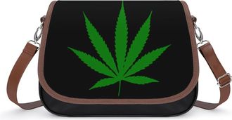 Generic Green Weed1 Crossbody Bag Womens Handbag PU Message Bags Shoulder Purse with Adjustable Strap