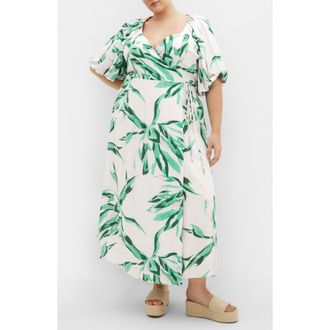 City Chic Leilani Leaf Print Maxi Dress in Kelly Floral at Nordstrom Rack, Size Xs/14W
