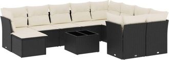 vidaXL Set De Sof&aacute;s De Jard&iacute;n 11 Pzas Y Cojines Rat&aacute;n Sint&eacute;tico Negro Vidaxl