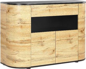 Beliani Aparador madera clara negro 120 x 40 cm mdf 4 puertas estantes cajón Jerome