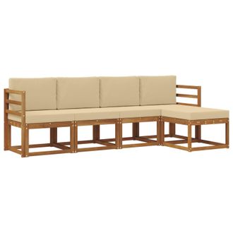 vidaXL Conjunto De Sof&aacute;s De Exterior Con Coj&iacute;n 5 Pcs Natural Y Beige Vidaxl