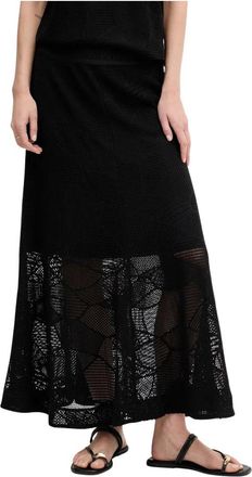 DKNY Maxirok met logoband van mesh - Dames - Maxi Rokken - Zwart - M - Katoen - Rokken