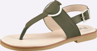 Heine Zehentrenner HEINE, Damen, Gr. 36, khaki, Glattleder, Leder, Rindsleder, Schuhe Zehentrenner