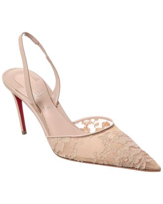 Christian Louboutin Kate Max O Sling 85 Lace & Leather Slingback Pump