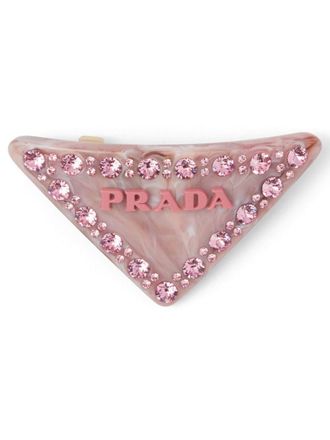 Prada triangle-logo hair clip - Pink