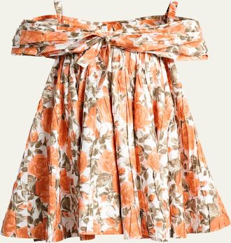 Chlo&eacute; Floral Pleated Off-The-Shoulder Mini Babydoll Dress