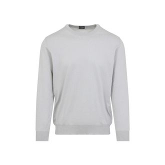Kiton Relaxed Fit Crew Neck Sweater In Soft White Cotton