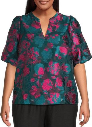 Sugarlips Kaelani Jacquard Tavia Split Neck Top - Plus In Green