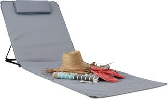 Relaxdays Tumbona Port&aacute;til Xxl Con Coj&iacute;n, Pl&aacute;stico, Gris, 4x60x195 Cm - Relaxdays