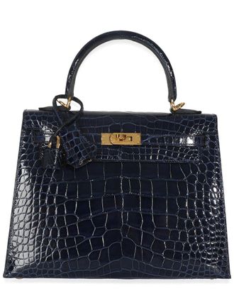 Hermès Blue Shiny Alligator Sellier Kelly 25 GHW (Authentic Pre-Loved)