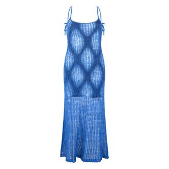 Diesel Lange Jurk met Gehaakt Patroon - Dames - Maxi kleedjes - Blauw - XS - Wol - Kleedjes
