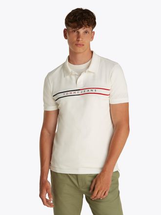 Tommy Jeans Poloshirt TOMMY JEANS TJM SLIM CHEST FLAG POLO, Herren, Gr. XXL, beige (ecru), Jersey, Obermaterial: 100% Baumwolle, slim fit normal, Rundhals, einges