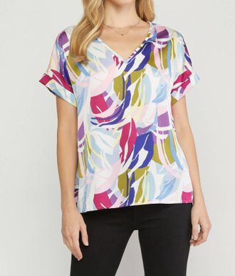 Entro Abstract Double V-Neck Top In Multi