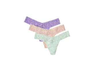 Hanky Panky Supima(r) Cotton Low Rise Thongs with Lace 3-Pack Womens Underwear Chai/Grape Juice Purple/Cucumber Green, Cotton/Nylon/Spandex