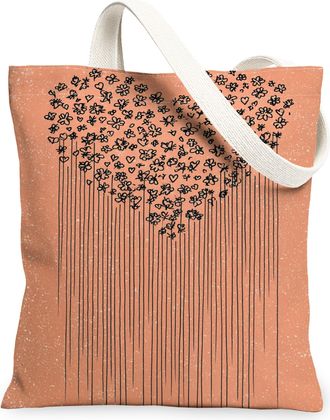 Generic Heart Floral Canvas Tote Bags, Elegant Flower Design Reusable Grocery Bags, Spring Lightweight Washable Shoulder Strap Canv, Peach, 13x15 Inch