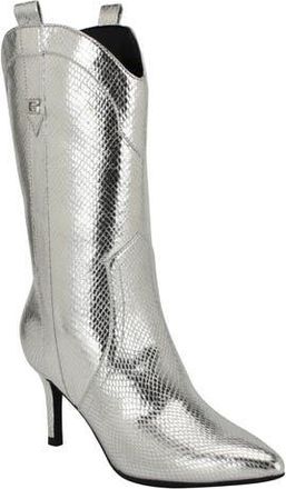 Guess Wurlie Snakeskin Embossed Western Boot in Silver at Nordstrom Rack, Size 8.5