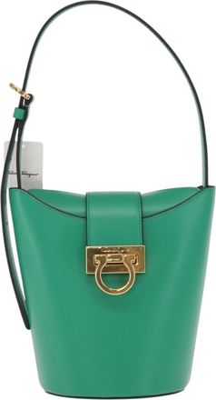 Ferragamo Gancini Handbag Leather Green Leather Handbag (Pre-Owned)