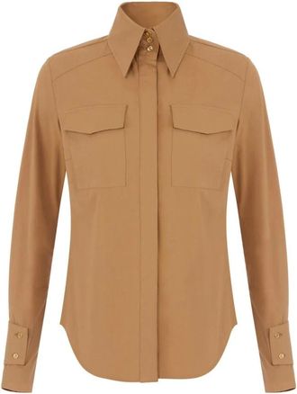 Elisabetta Franchi Overhemden, Dames, Bruin, XS, Katoen, Shirt met borstzakken