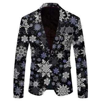 Generic Christmas Suit Jacket for Men Xmas Tree Print Blazer Slim Fit Long Sleeve Lapel Neck Jacket Holiday Party Casual Outwear Tops with Pockets A- Black