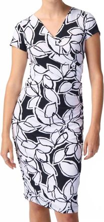 Joseph Ribkoff Leaf Print Faux Wrap Sheath Mini Dress In Midnight Blue Vanilla