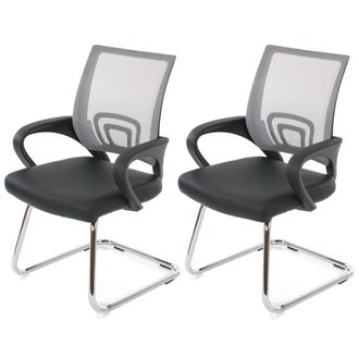 Hhg Hhg - Nunca Usado] Lote De 2 Sillones De Conferencia Ancona, Sill&oacute;n De Visita, Polipiel Certificado Mvg, Gris
