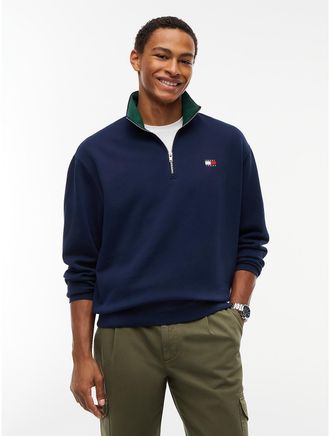 Tommy Hilfiger Mens Tommy Jeans Flag Quarter-Zip Sweatshirt - Dark Blue - XXL