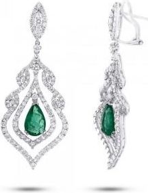 Allurez 4.21ct Diamond & 2.82ct Emerald 18k White Gold Earrings
