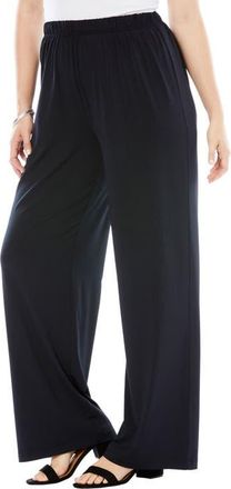 Roaman's Ultrasmooth Fabric Wide-Leg Pant in Black at Nordstrom, Size Medium