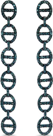 House of Brilliance Sterling Silver 1.0 Cttw Blue Diamond Linked Circle Drop Earrings