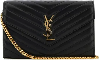 Saint Laurent Black Leather Cassandre Clutch
