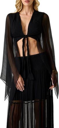 Marciano Tamia Long Sleeve Crinkle Chiffon Top in Black/black at Nordstrom, Size 48