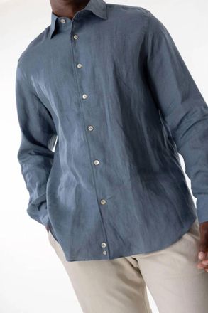 Eleventy Linen Long Sleeve Shirt In Zucchero