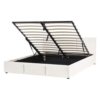 Beliani Cama Tapizada De Tela 140 X 200 Cm Estilo Moderno Con Espacio De Almacenaje Blanco Crema Bousse