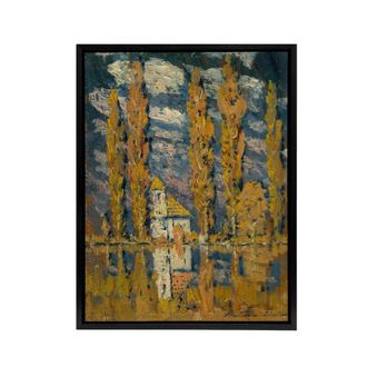 Artery8 Ferdinand Katona Poplar Trees by the Water Framed Canvas Art Print in Orange | Size: W24 x H32