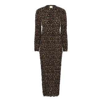 Julie Fagerholt - Heartmade Midi Dresses, female, Brown, L, Fall Leaf Dress with Long Sleeves