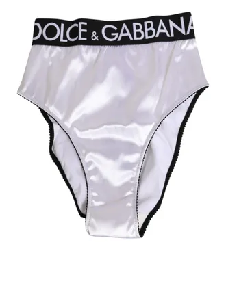 Dolce & Gabbana White Satin High-Waist Black Logo Women Underwear Acetate Clothing