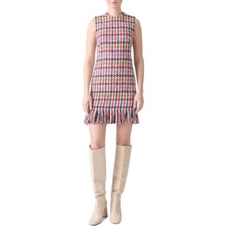 Akris Check Tweed Fringed Sheath Dress in Multicolor at Nordstrom, Size 2