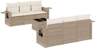 vidaXL Vidaxl - Set Sof&aacute;s De Jard&iacute;n 7 Piezas Y Cojines Rat&aacute;n Sint&eacute;tico Beige