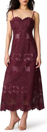Steve Madden Willow Scalloped Floral Lace Midi Dress in Chalk Violet at Nordstrom, Size 14