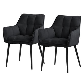 ML Design Ml-design - Set 2x Silla De Comedor Con Respaldo Y Reposabrazos Asiento Acolchado Negro Tapizado De Tejido De Rizo Con Patas De Metal Sill&oacute;n De Dise&ntilde;o